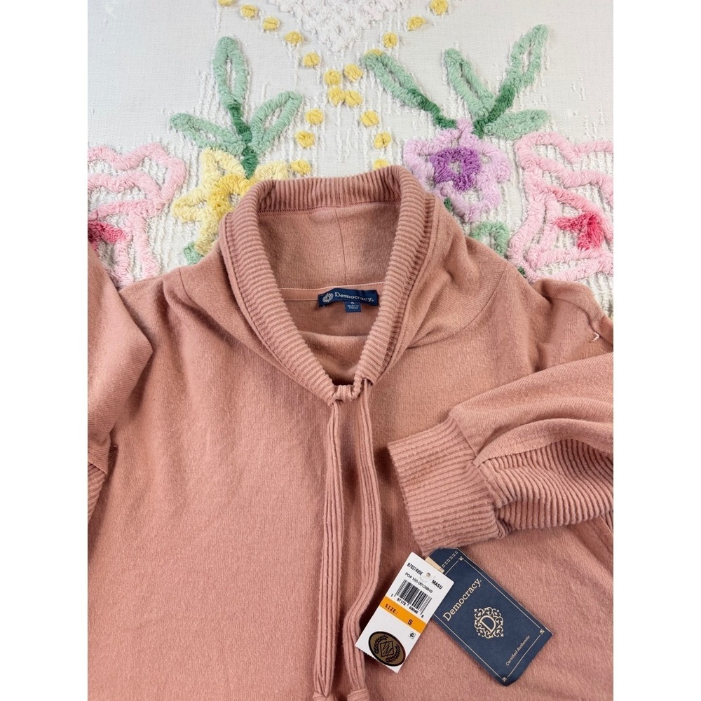 Democracy Pink Cowl Neck Ribbed Sleeve Kangaroo Pocket Pullover Sweater Size S - Picture 7 of 12